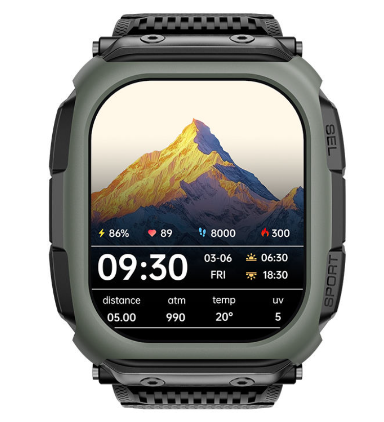 DM66 Smartwatch - Green with mountain display