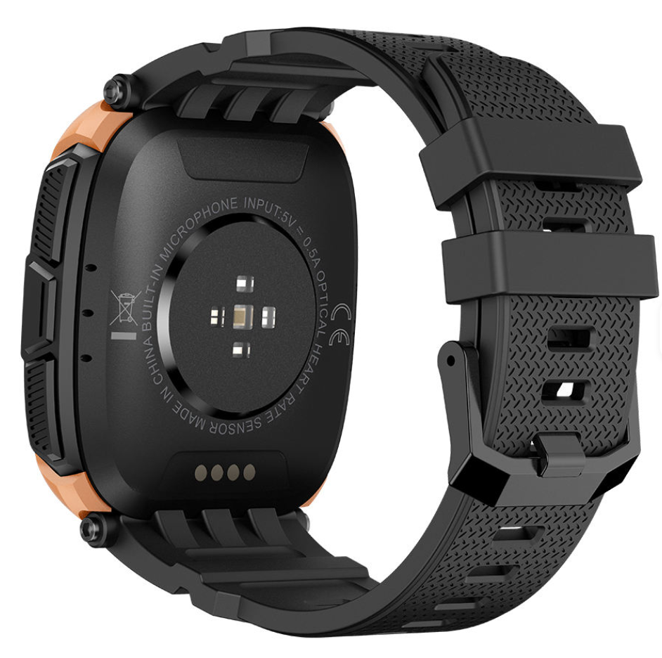 DM66 Smartwatch - Back view showing optical heart rate sensor and CE certification