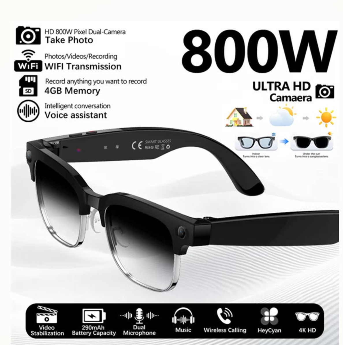 Smart Glasses 800W Ultra HD Camera - Full Feature Overview